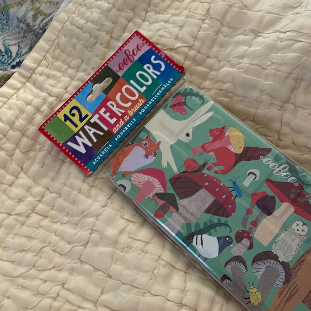 Metal tin, woodland creatures, watercolors